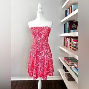 Yoana Baraschi coral pink lace strapless bustier dress size 4